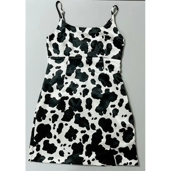 black drop waist corset dress Beaux Brown & White Cow Print Cuffed Sleeve Waffle Detail Midi Dress  Get  That Trend